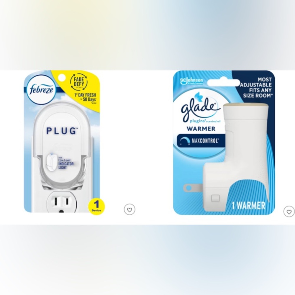 NWT Lot of 2 plug-in oil warmer units, Glade & Febreze. In sealed packages.